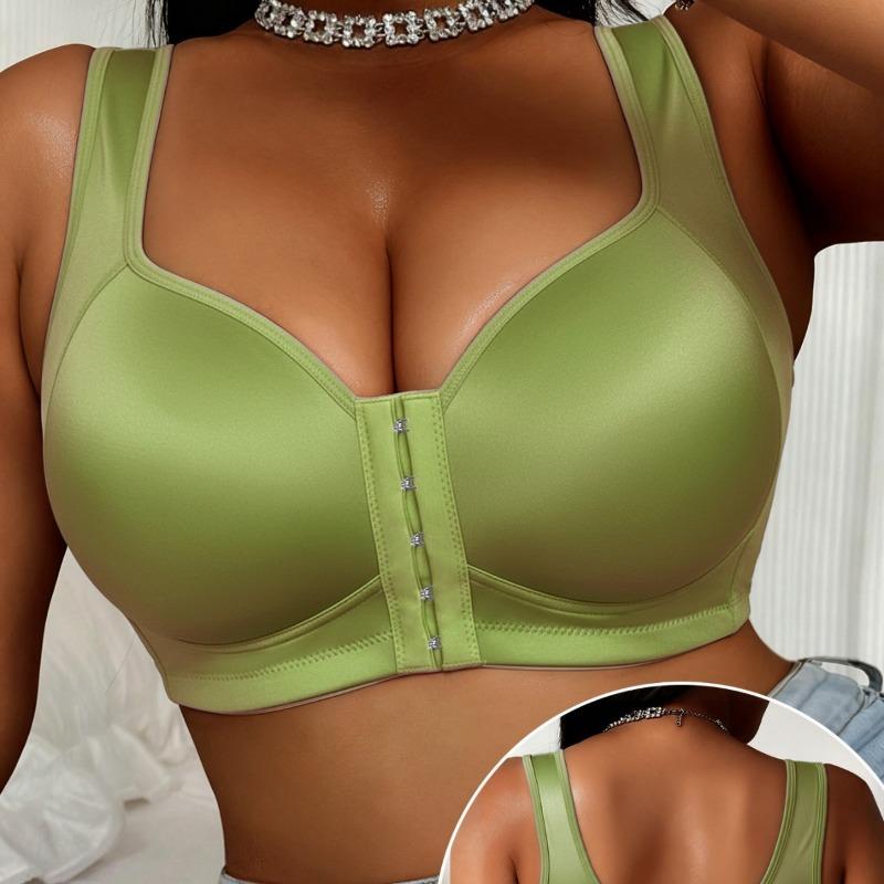 Women Smooth Front Buckle Wireless Push Up Sports Bra Plus Size Anti Sagging Gathering Bra