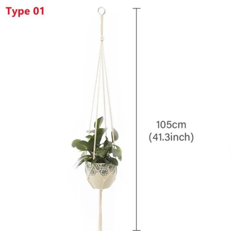 Flowerpot Plant Holder Hand-knitted Cotton Rope Wall Hanging Flowerpot Holder Basket