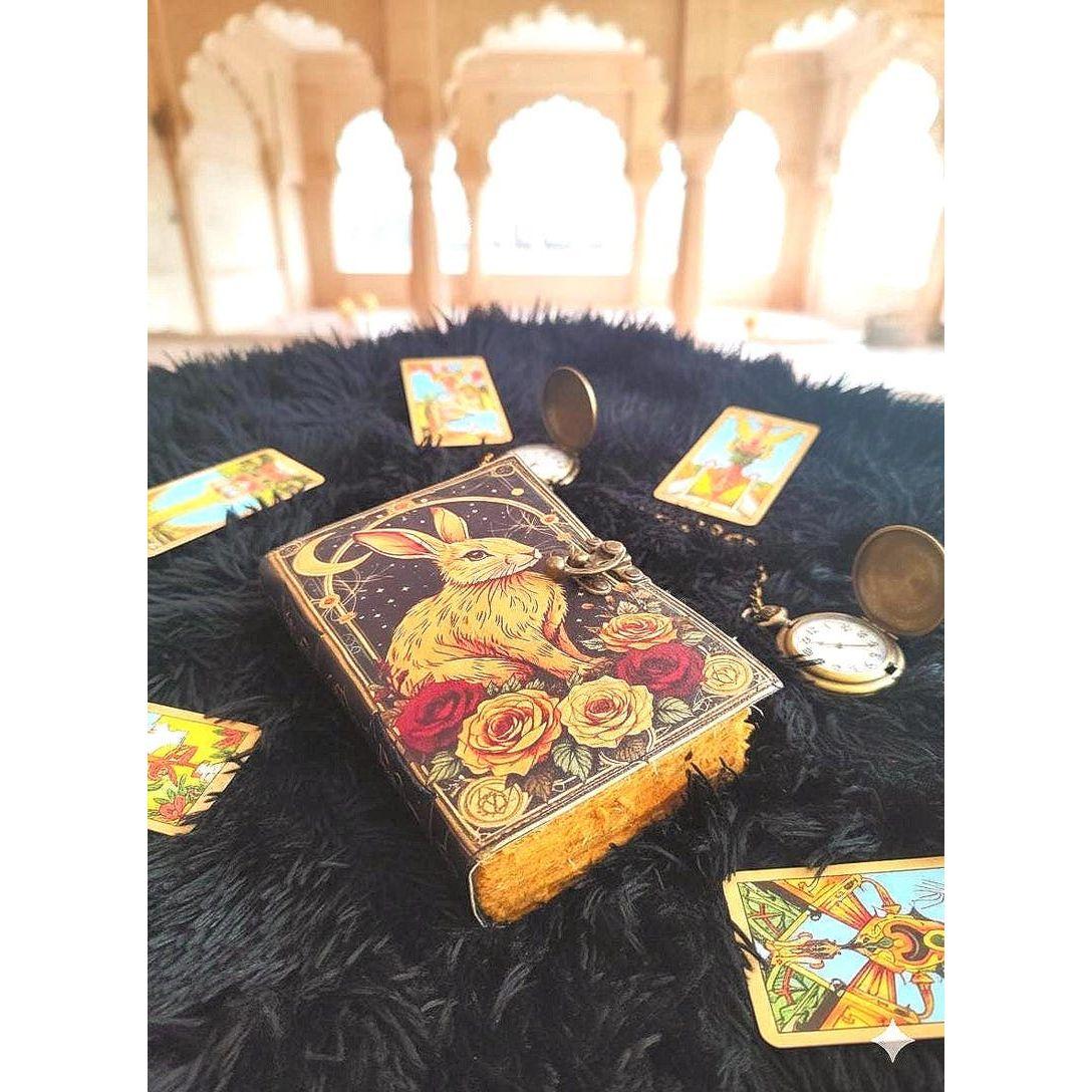 

Bunny Rabbit Leather Grimoire Journal: Handmade Deckle Edge paper blank spell book 7 x 5 in - 100 page