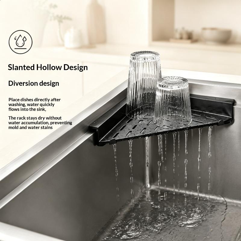 Stainless Steel Sink Corner Rack Anti-Rust Punch-Free Dish Drying Rack Quick Water Drainage Hollowed Dishcloth Sponge Stand