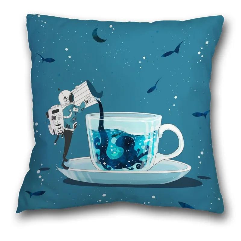 45x45cm Creative Spaceman Astronaut Ocean Blue Square Pillow Cover Living Room Sofa Office Seat Cushion  Home Decoration