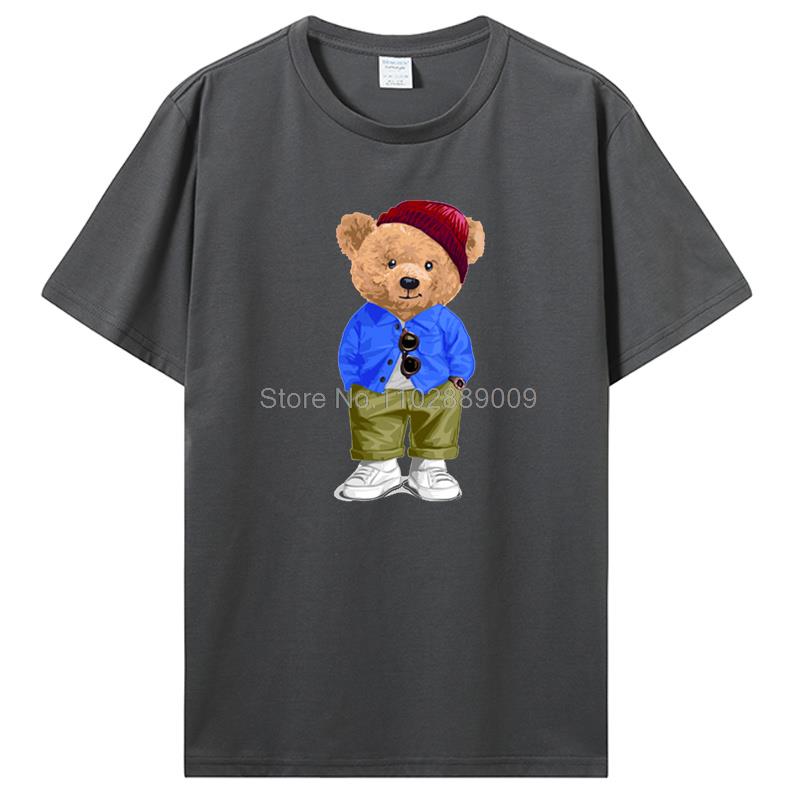 Teddy Bear Playing Badminton Tshirt Men's Clothing Tops Graphics Kawaii Shirt T Shirts For Men Cotton T-shirt Streetwear