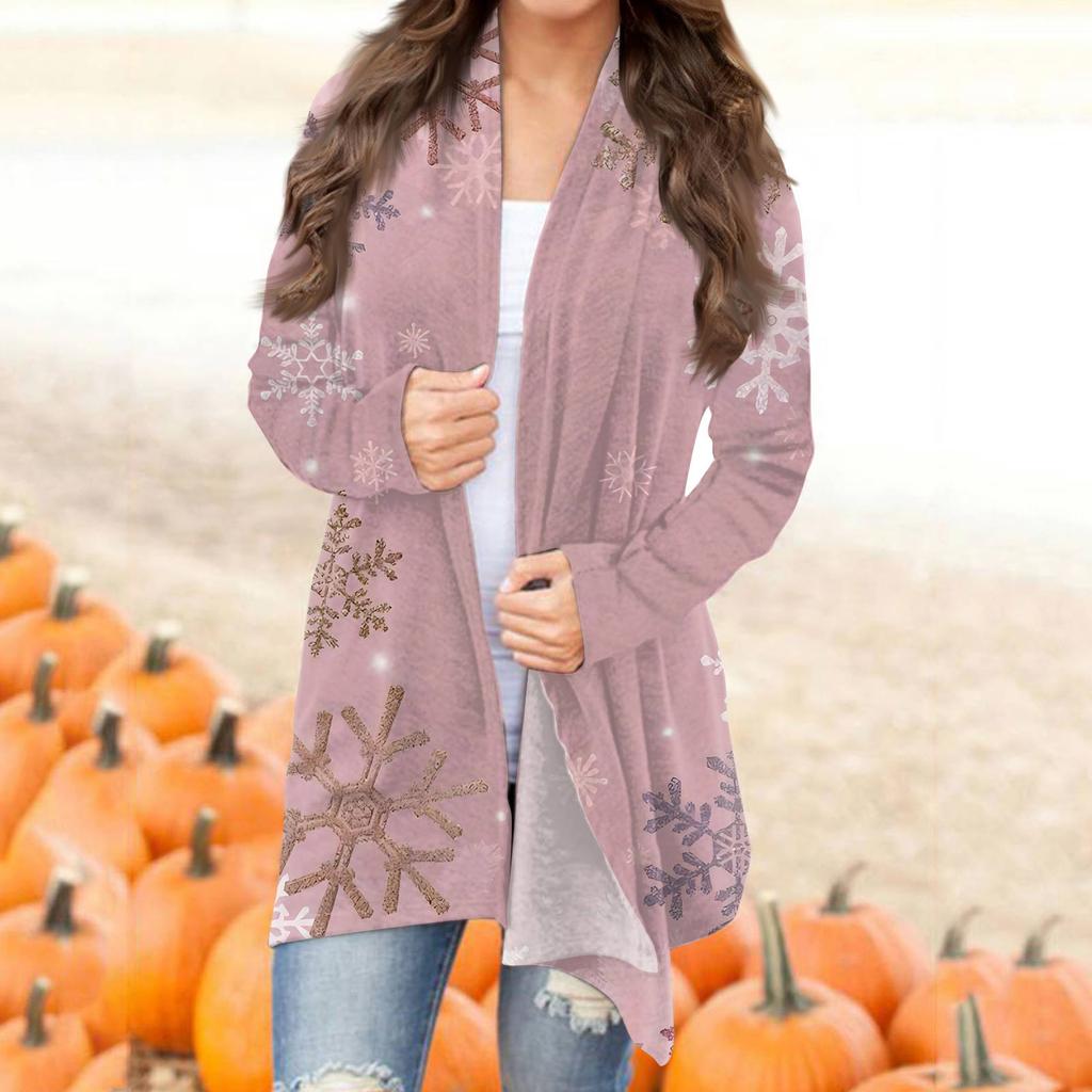 Women's Christmas Print Irregular Long Sleeve Cardigan With Pocket Jacket