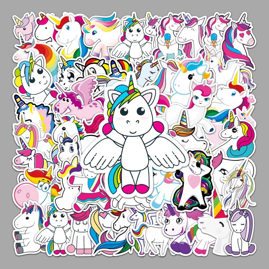 50 Rainbow Horse Cute Cartoon Stickers: Waterproof, Self-Adhesive for Laptops, Suitcases, Cars, and Phones.
