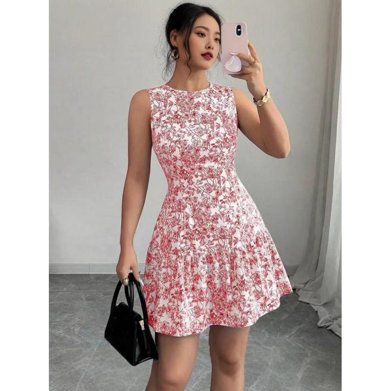 New Women Summer Floral Print Tank Top Dress Sleeveless Holiday Style Short Dresses For Girls