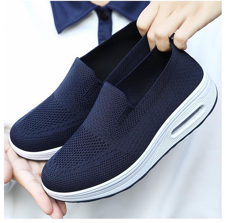 Damen Frühlings Fly-Knit Luftpolster Sneaker - Atmungsaktiv, Weiche Sohle, Höhensteigernd, Bequeme Mesh Freizeitschuhe