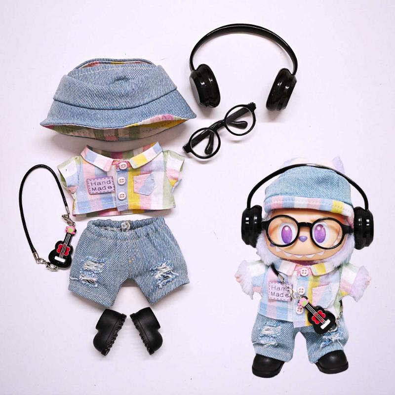 

[Только одежда для куклы] Модная и милая одежда для куклы Labubu, комплект радужной клетчатой рубашки Baby clothes only, excluding dolls