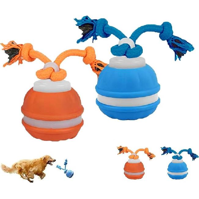 Yobensun Rolling Dog Toy, Automatic Dog Walker Interactive Indestructible Waggle Ball Toy, Interactive Ball with Motion Activation & Chirping Sounds 7.5*5.8cm