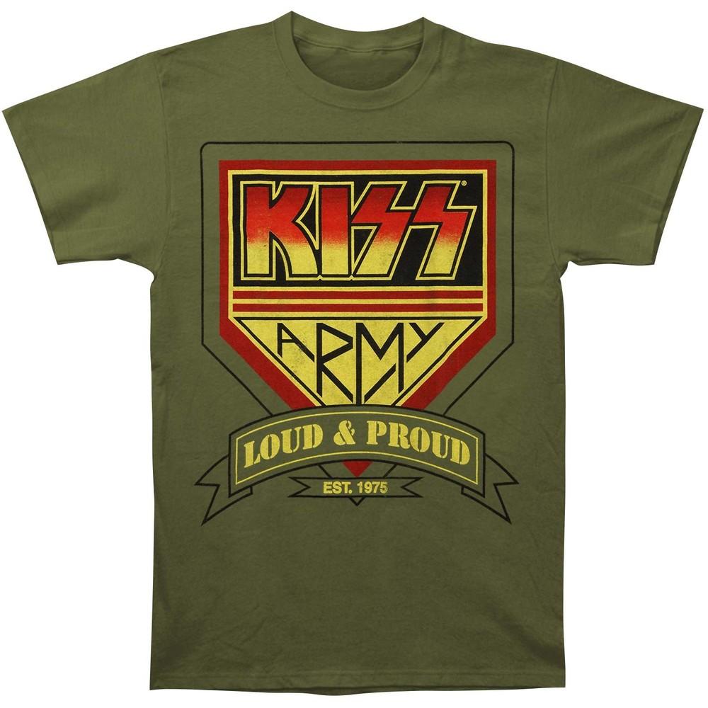 KISS Смелый и гордый Облегающая футболка Маленький Размер Военно-зеленая Унисекс Футболка XXL