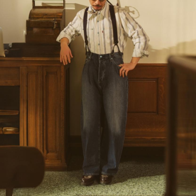 Levis Simple Comfortable Versatile Striped Long Sleeve Shirt Men shirts White 003KW-0001