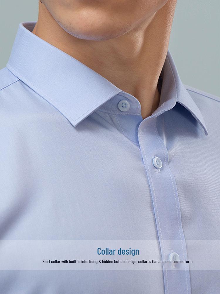 Men's White Long Sleeve Non-Iron Pure Cotton Shirt - Spring/Summer Business Formal and Versatile for Work.
