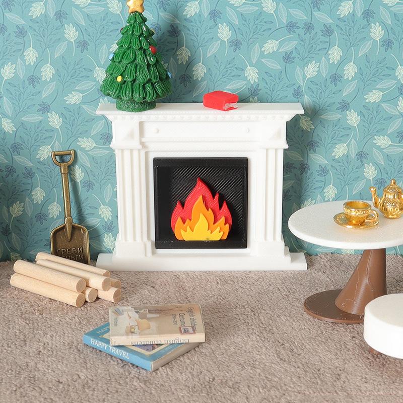 1/12 Dollhouse Miniature Living Room Heater Fireplace Model Dollhouse Mini Christmas Scene Decoration Dolls House Accessories