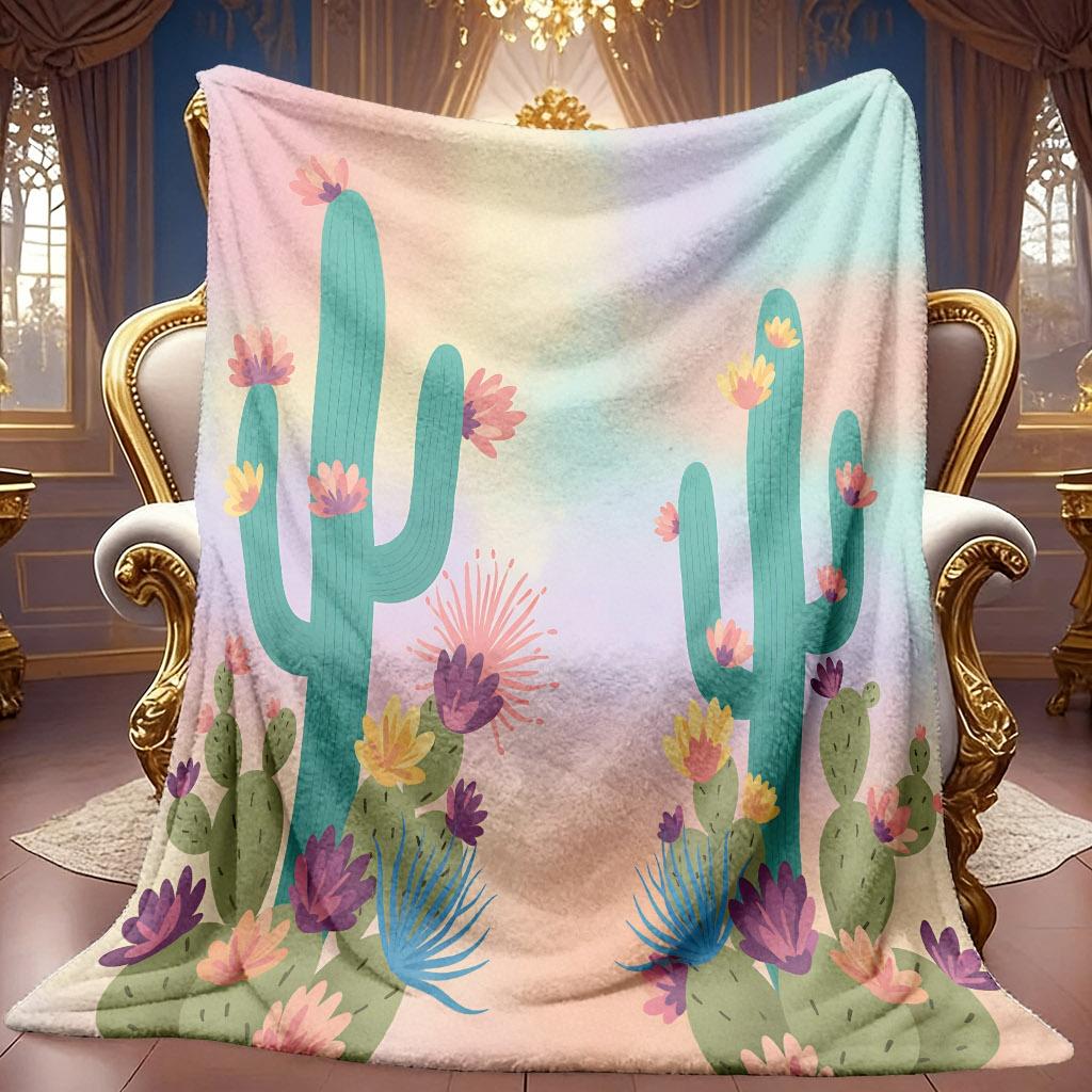 A 2D Cactus Floral Themed Flannel Blanket with Soft High-definition Digital Printing, a Cooling Blanket Suitable for All Seasons! Soft and Breathable