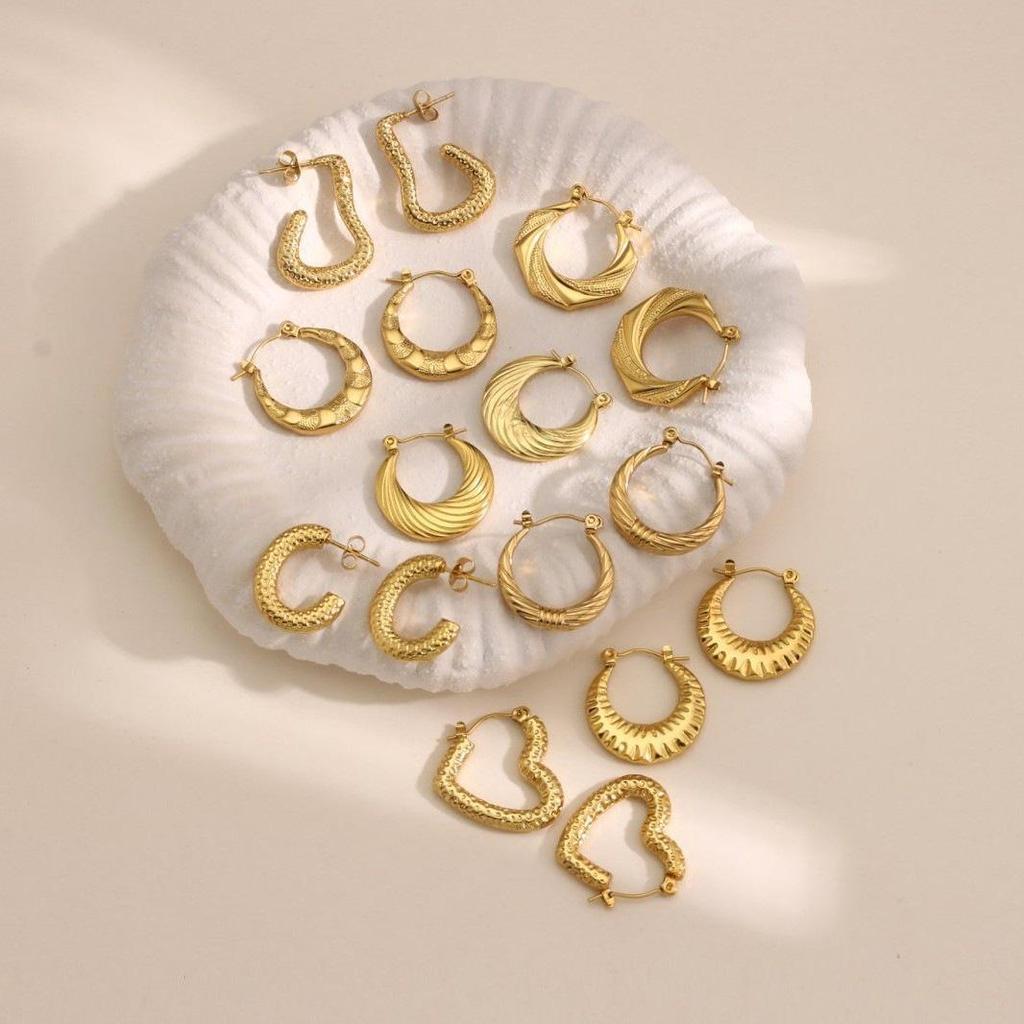 18k Gold-Plated Geometric Hammered Stainless Steel Stud Earrings