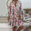 Abito Estivo Stampato Floreale Ampio Casual Scollo a V Manica Lunga Taglie Forti Moda Donna
