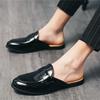Fashion New Men's Black White Half Slippers Penny Loafers Casual Patent Leather Mules Moccasins Breathable Slip On Shoes