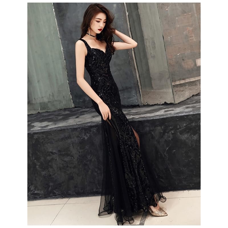 Mermaid Color Party Sequined [88flix] Dress, Black, Dress, Dress, After-Party, Wedding, Recital, Figure-Flatting, Formal, (M)