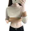 Fungus lace collar fleece thickened knitted bottoming shirt women's autumn and winter new fashion integrated fleece pullover sweater