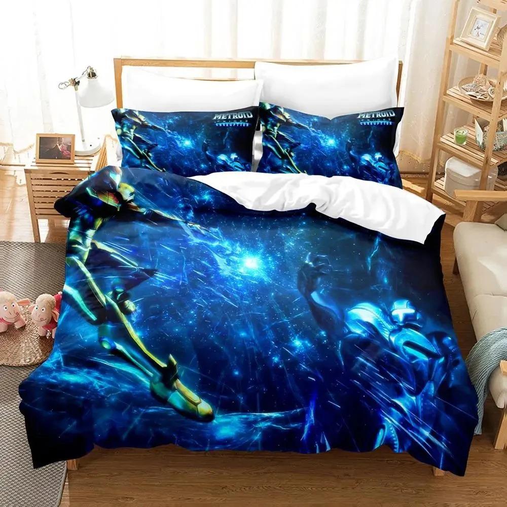 Metroid Prime Corruption Bedding Set Boys Girls Twin Queen Size Duvet Cover Pillowcase Bed Kids Adult Fashion Home Textileextile