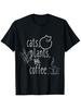 European Size Cats Plants & Coffee Lovers Graphic T-Shirt - 100% Cotton Unisex Casual Tee with Playful Cat, Botanical & Coffee Design