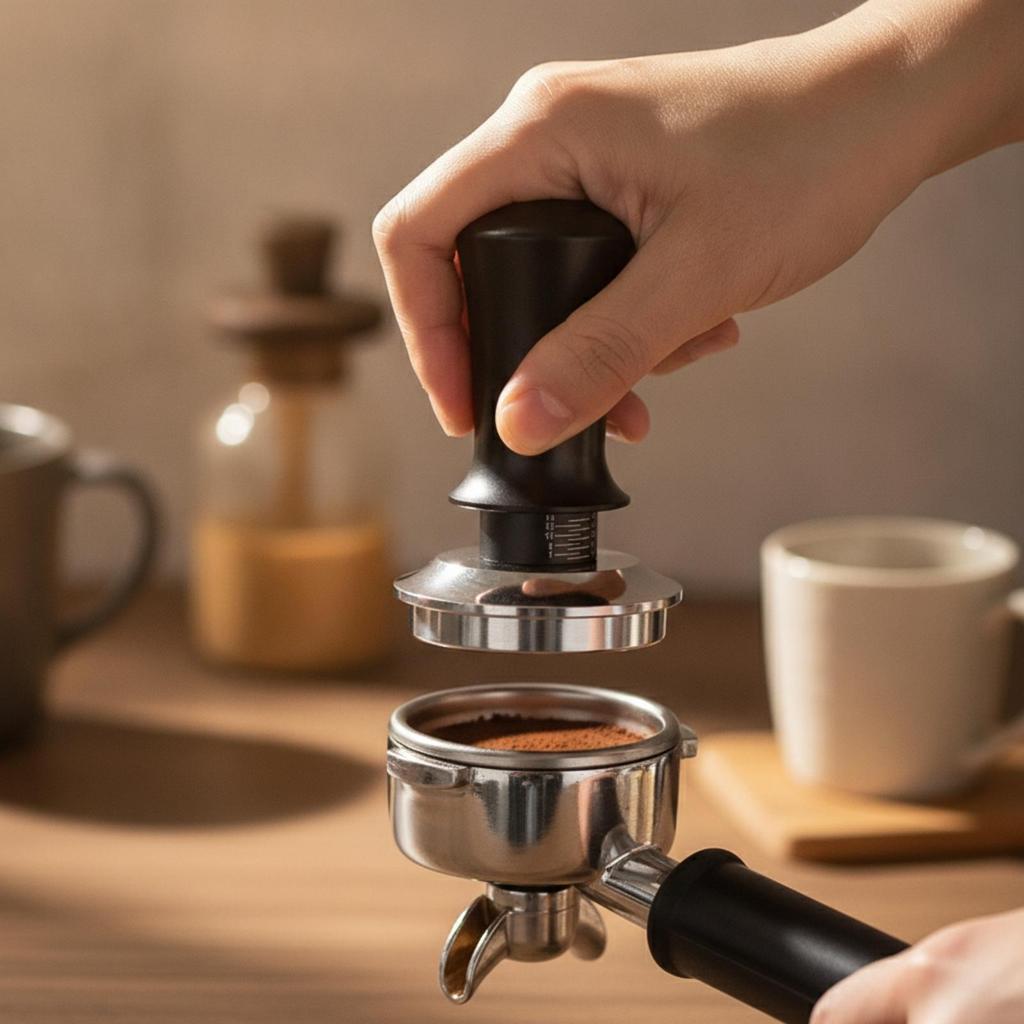 Coffee Tamper with Stainless-Steel Base Premium Espresso Puck Compressor