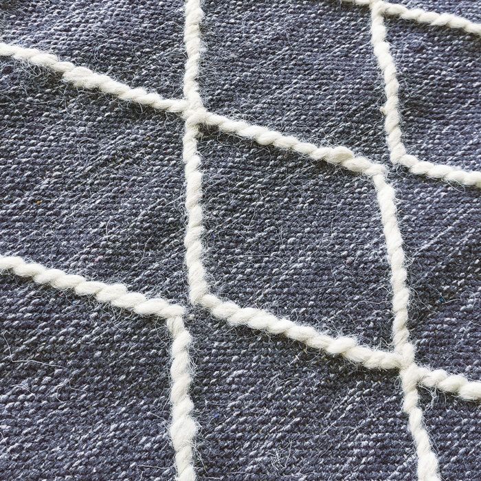 Living Room Rug Cotton Cross Stitches In Wool Dark Grey 120x170