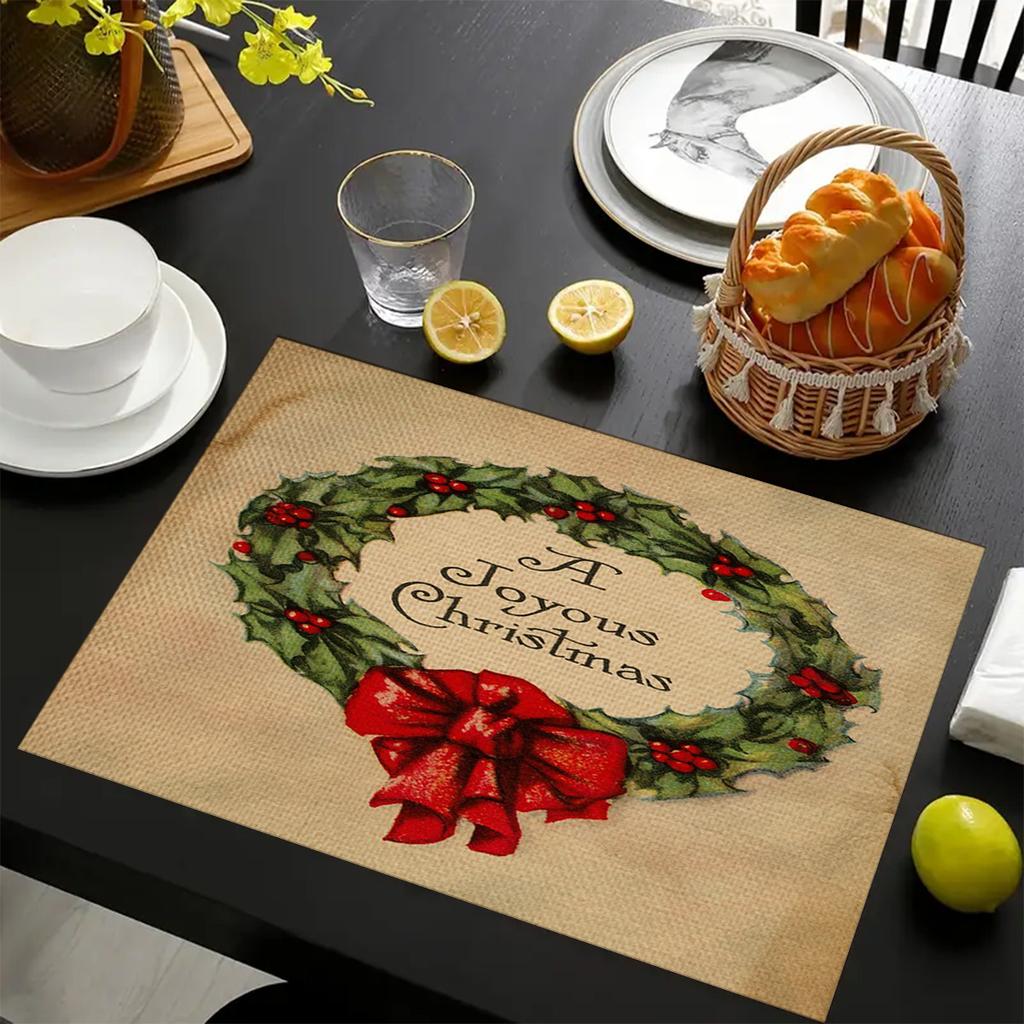 Christmas Linen Placemats Table Decoration Printed Placemat Non-slip Heat Insulation Anti-scald Pads Kitchens Accessories