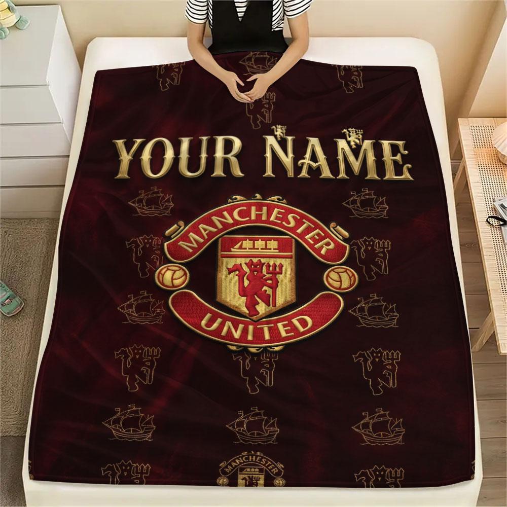 Custom Name,Manchester Red Devils Printed Flannel Blanket, Soft Throw for Bedroom Sofa, Washable,fan Merchandise, Great Gift.chl