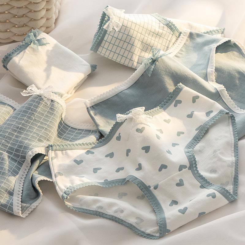 5 Stuks/Kit Schattige Konijn Ondergoed Katoenen Slipjes Voor Vrouwen Print Meisjes Slips Vrouwelijke Sexy Lingerie Zacht Ademend Naadloze Korte Broeken M&5pcs gray