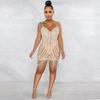 X5633 Strass-Spaghettiträger Fransen Bandagekleid - Sexy Ärmelloses Minikleid