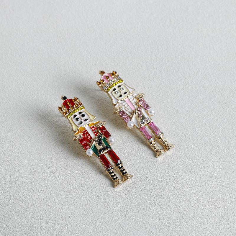 1Pcs Alloy Christmas Lapel Pin Nutcracker Soldier Enamel Rhinestone Brooch Holiday Jewelry For Daily Outfit Decoration