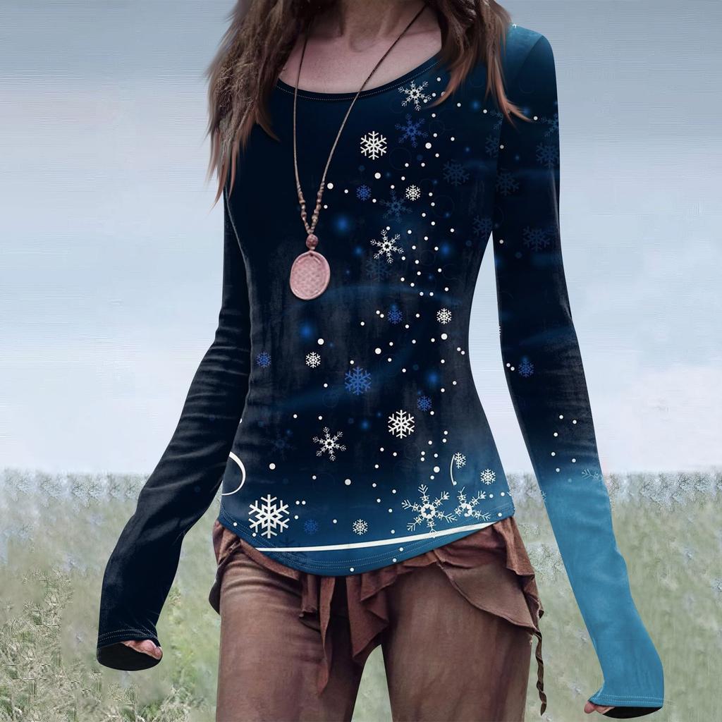 Moda Donna Casual Mori Slim Manica Lunga Stampa Halloween Girocollo Regolare Top