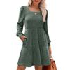 Women's Round Neck Pocket Knit Sweater Long Sleeve A-line Dress