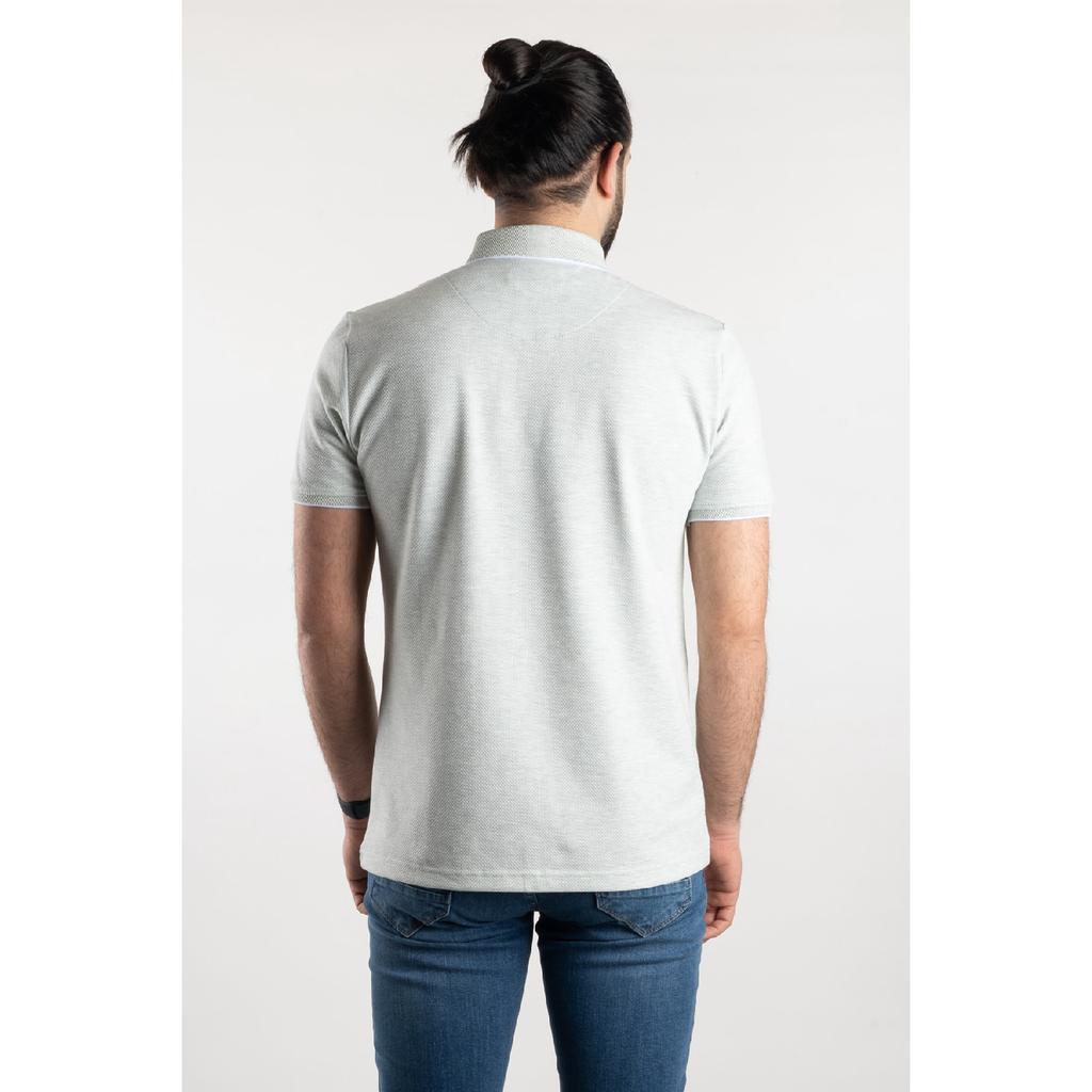 Herren-T-Shirt mit Polokragen und Indigo-Polka-Punktmuster