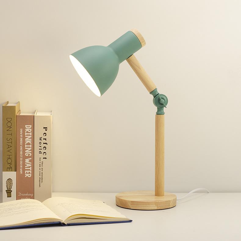 Eyes Protection Table Lamp E27 Nordic Wood Desk Lamps Height Adjustable Modern Bedside Lamp for Read Study Night Light with Plug