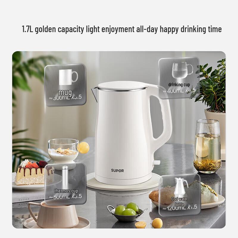 SUPOR ZMD 1.7L Double-Layer Electric Kettle CN Plug (adapter Included)