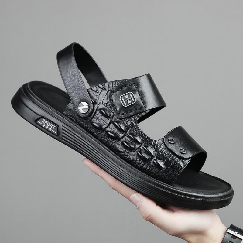 

Summer first layer sheepskin men s sandals leather outdoor beach shoes fashion dad men s leather sandals men s slippers 44