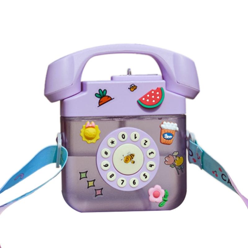 Tragbare Plastik-Trinkflasche Ästhetische Wasserflasche Telefonförmige Wasserflasche mit Strohhalm Wasserflasche mit Tragegurt