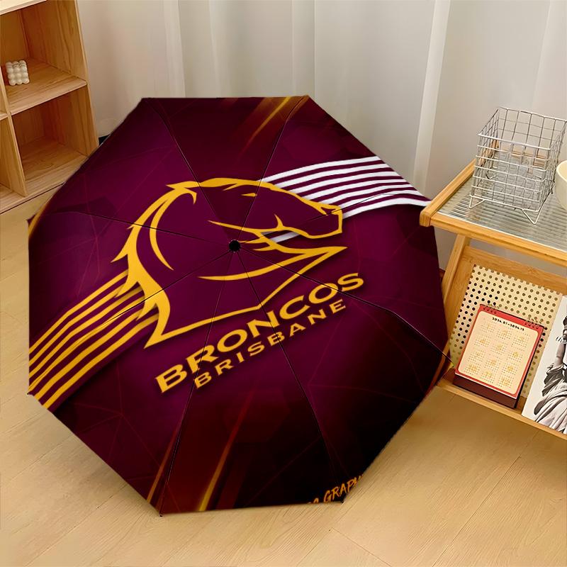 Brisbane Broncos Print Auto 8?Ribs Folding Umbrella Wind Resistant Lightweight Automatic Umbrella For Daily Travel