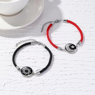 2 Pcs/Set Stainless Steel Couples Bracelet For Women Lover Luminous Sun Moon Rope Charm Friendship Valentine'S Day Jewelry Gift