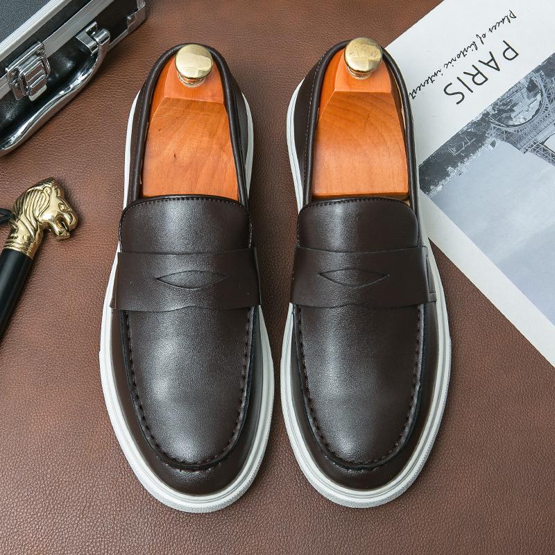 Men's shoes spring and autumn new leather shoes men's fashion casual shoes foot loafers foreign trade large size youth leather shoes men