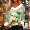 Women's Fashionable Casual V-Neck Christmas Print Long-Sleeved Top