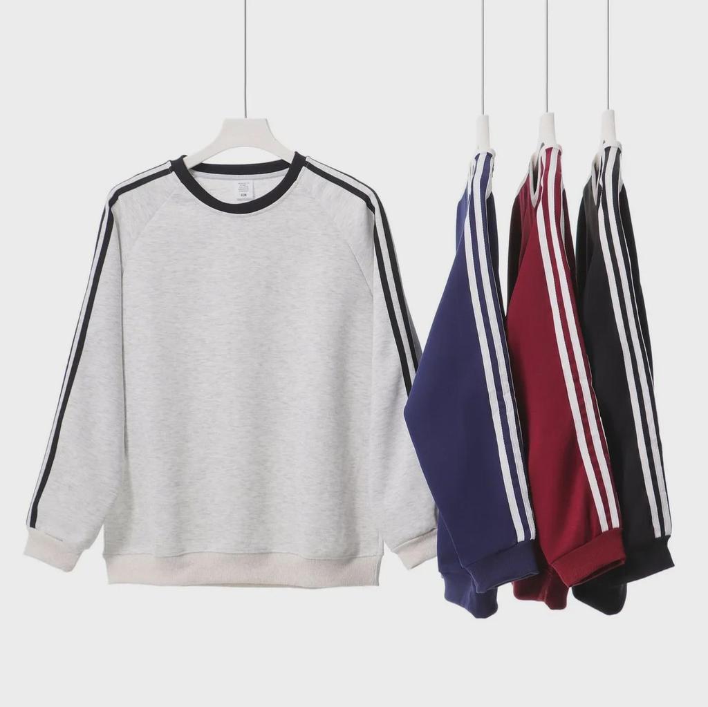 American Retro College Style Striped Pullover: Loose Fit, Round Neck, Long Sleeve Sweatshirt