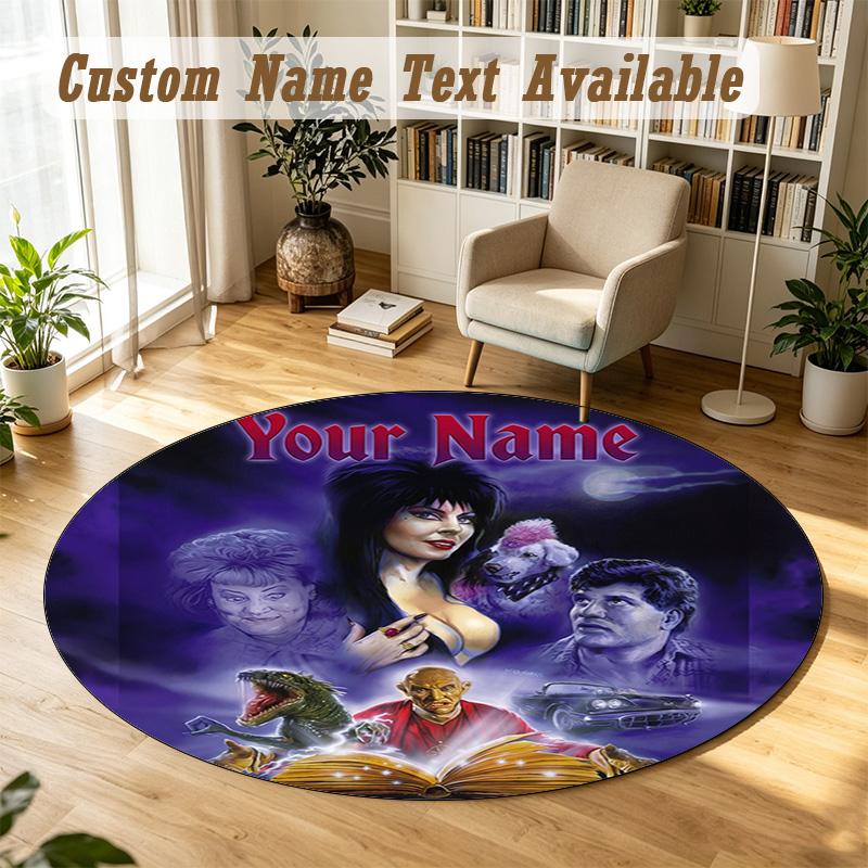 Elvira Mistress of the Dark Personalized Round Rug Support Custom Name, Soft Home Decor Mat