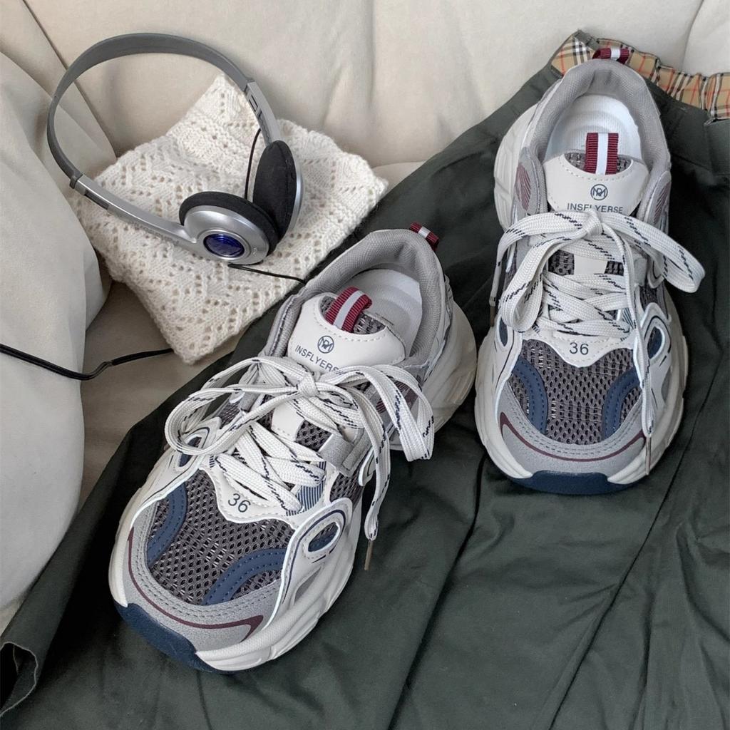 2025 spring popular casual platform sports shoes women's new heightening versatile dad shoes breathable mesh running shoes