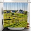 Garden Path Shower Curtain With 12 Hooks Realistic Forest Landscape Butterflies Waterproof Polyester Bathtub Bathroom Curtain