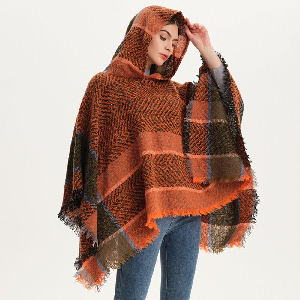 Neck Warmer Hooded Cape Fishbone Pattern Women Shawl Elegant Knitted Scarf Daily