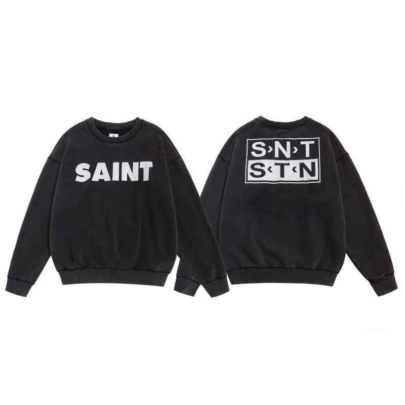 SAINT Retro Distressed Fleece Pullover Sweatshirt