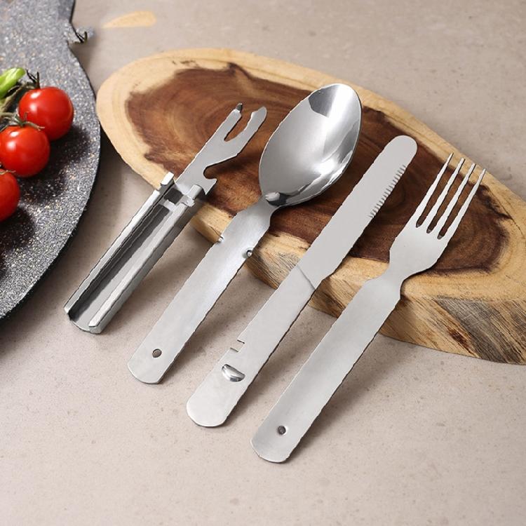 4Pieces Stainless Steel Camping Utensils Set Portable Outdoor Cutlery for Hiking Backpacking Travel Corrosion Resistant