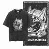 Cat Funny Meme Mens Y2K Graphic T Shirt Acid Wash Black Streetwear Tee S-4XL